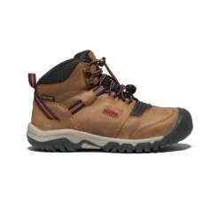 Keen Big Kids' Ridge Flex Waterproof Boot | Bison/Red Carpet